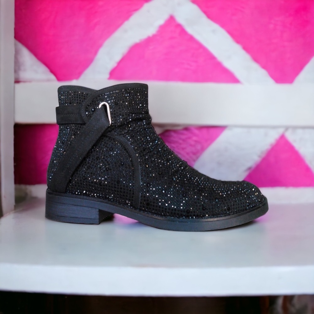 Italina Black Sparkle Ankle Flats